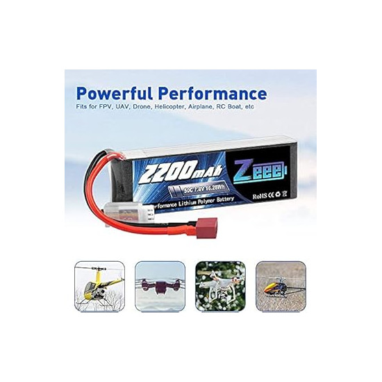 Batterie Lipo 2S Zeee 7,4V 2200mAh 50C avec connecteur T