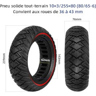 Pneu 255x80 10x3 80/65-6 Plein Pour Trottinette Électrique